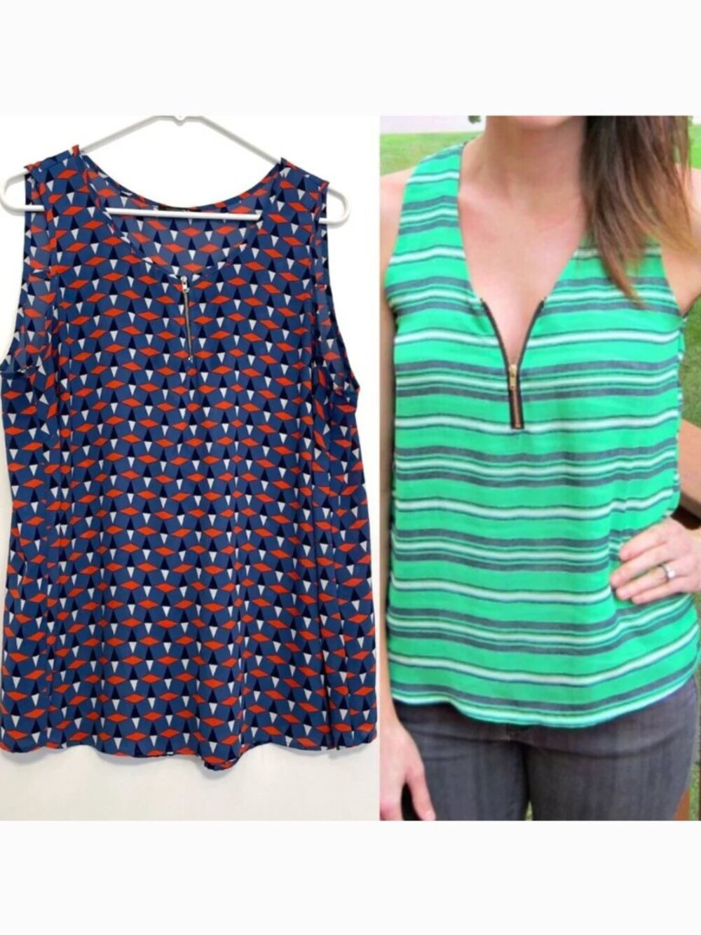 PAPERMOON STITCH FIX Plus Size Holland Zipper Blouse Blue Orange Geometric Tank